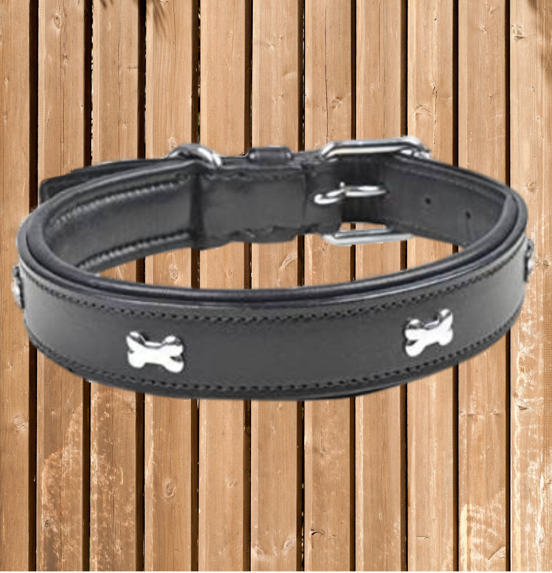 Hundehalsband \"Knochen\", HKM Leder Hunde Halsband, schwarz